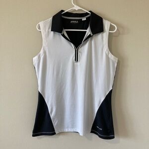 Annika CB Cutter & Buck Sleeveless Stretch Golf Polo Shirt Womens M Black White